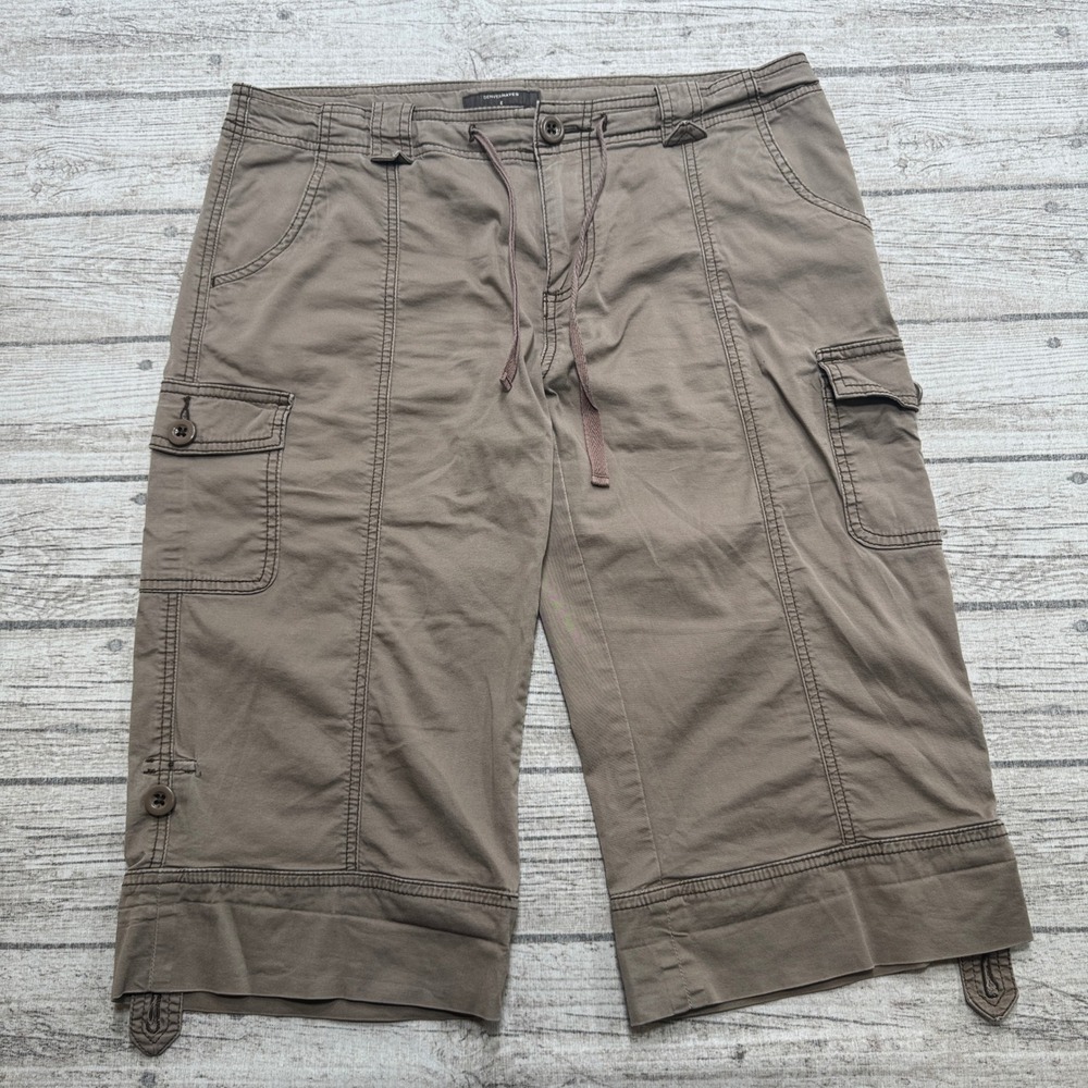 Denim24/7 Cargo Shorts Women's 16 Brown Cropped Capri Utility Hiking Outdoors